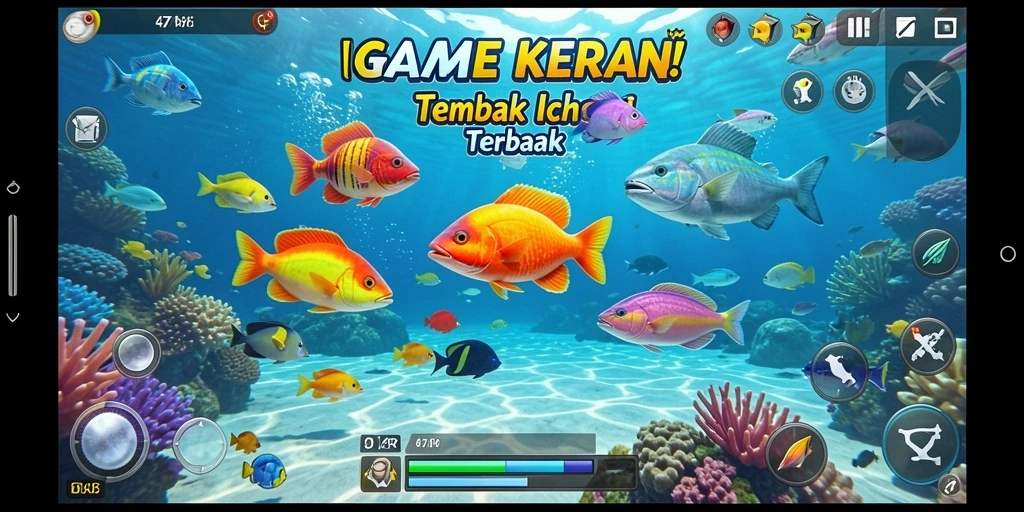 Tampilan gameplay seru di <strong>47F</strong> saat menangkap ikan.