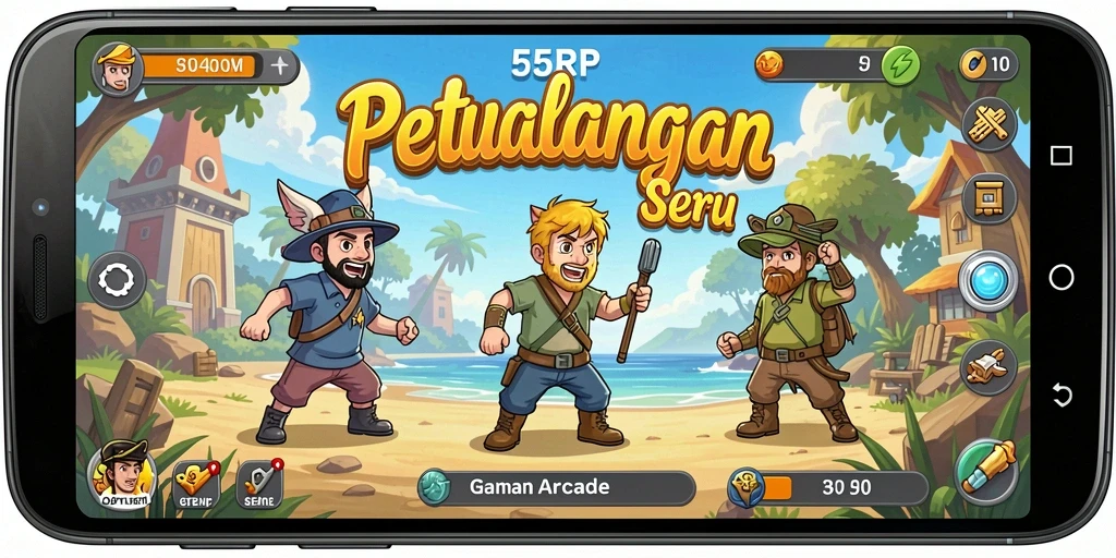 Screenshot utama menunjukkan sesi gameplay penuh aksi di 55RP.