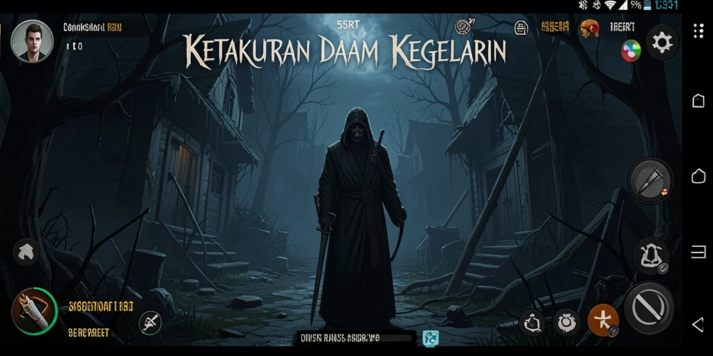 Screenshot menunjukkan karakter utama berlari dalam kegelapan yang mencekam.