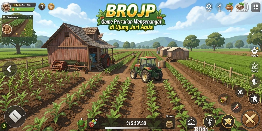 Tampilan gameplay menarik dari <strong>BROJP</strong> yang menampilkan aktivitas bertani dan mengelola kebun.