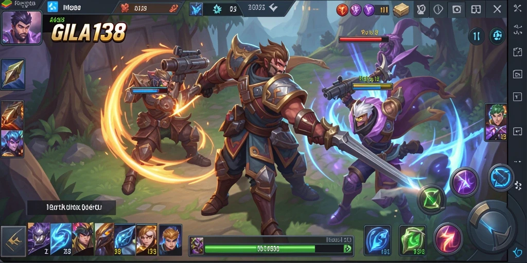 Tampilan seru dari gameplay GILA138 yang penuh aksi MOBA.