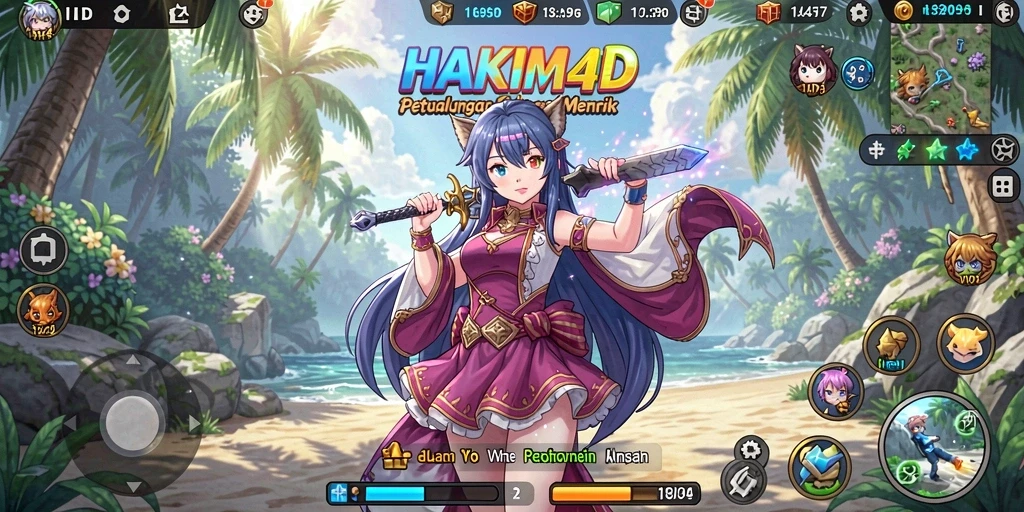Tampilan gameplay HAKIM4D yang penuh warna dan dinamis.