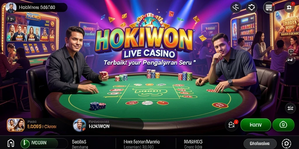 Tangkapan layar HOKIWON menampilkan dealer langsung dalam permainan kasino yang mendebarkan.