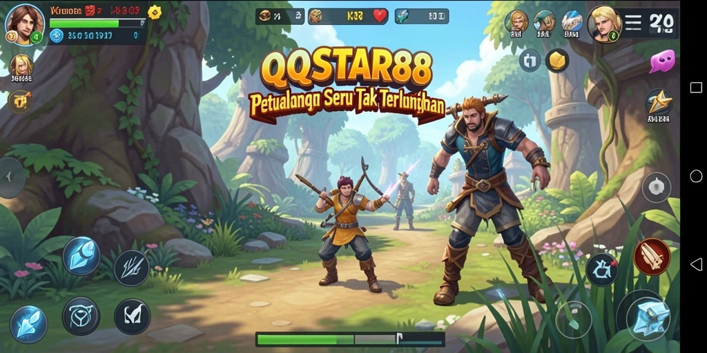 Screenshot QQSTAR88 menampilkan karakter utama dalam aksi di dunia petualangan.