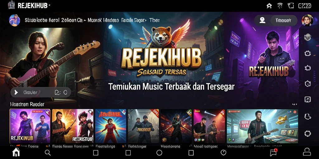 Tampilan gameplay dari REJEKIHUB dengan berbagai pilihan musik.