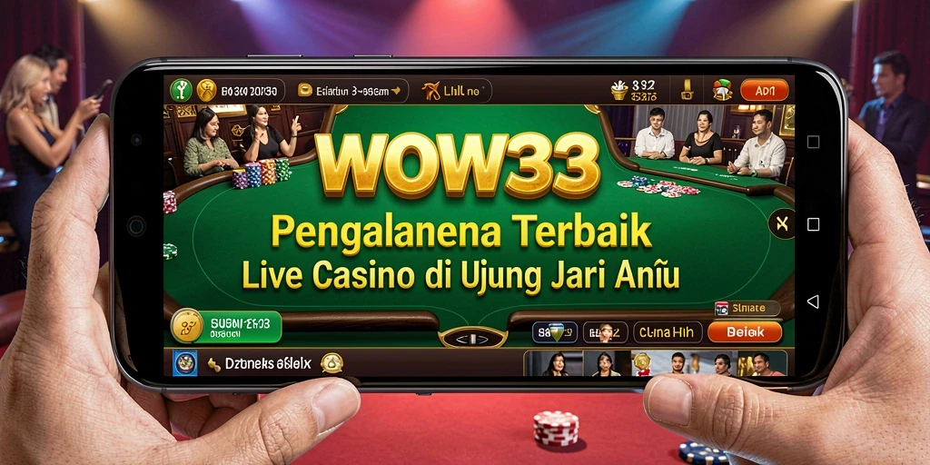 Screenshot gameplay WOW33 yang menunjukkan dealer langsung dan permainan kasino.